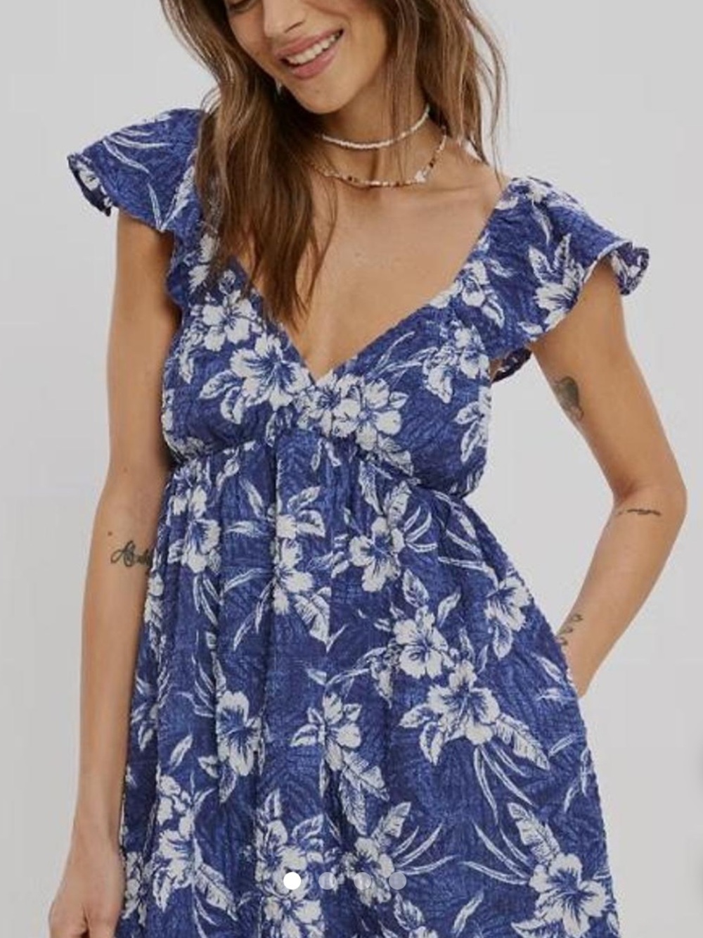 American Eagle Blue Floral Vacation Baby Doll Dress Size Large